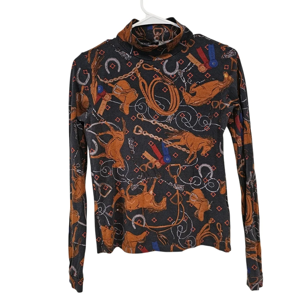 Anthropologie Adventurer Horse Equestrian Western Country Mock Neck Top - Picture 2 of 10